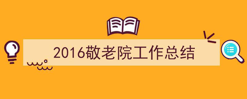 手把手教你写《2016敬老院工作总结》,（精选5篇）"/